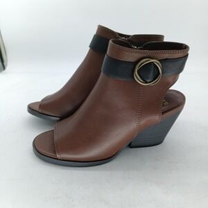 Frye & Co Boots Womens Sz 6 Brown Giavanna Open Toe Ankle Wedge Booties Zip #94